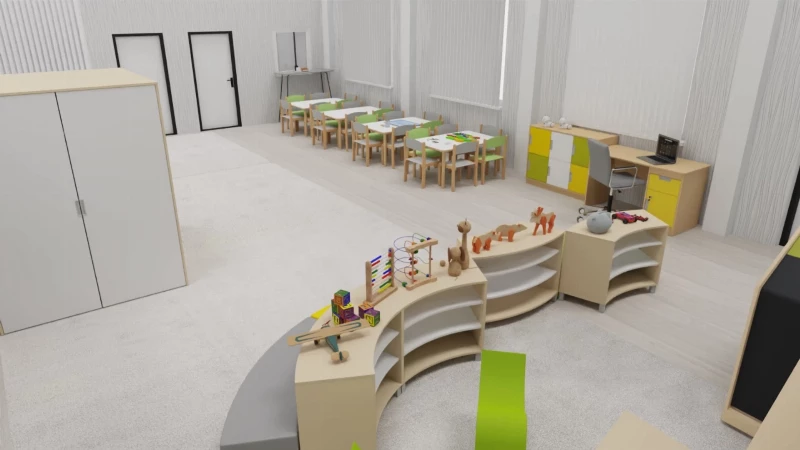 Trieda v materskej škole so skriňami na postieľky